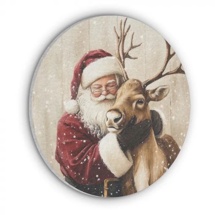 Kerstman - Rendier - Sneeuw - Kleurrijk Akoestische PET Vilt - Rond klein -3d