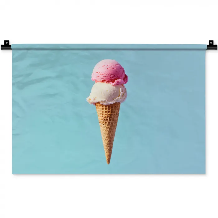 Bolletjes - Schepijs - Hoorntje - Blauw Wandkleed katoen klein -zz3d