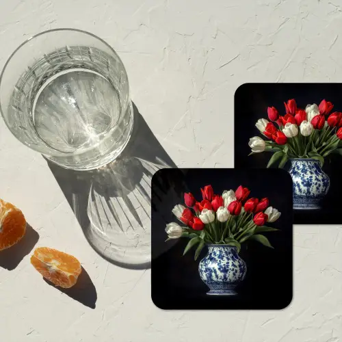 Rode - Bloemen - Tulpen - Vaas onderzetter kurk middel -sfeer4