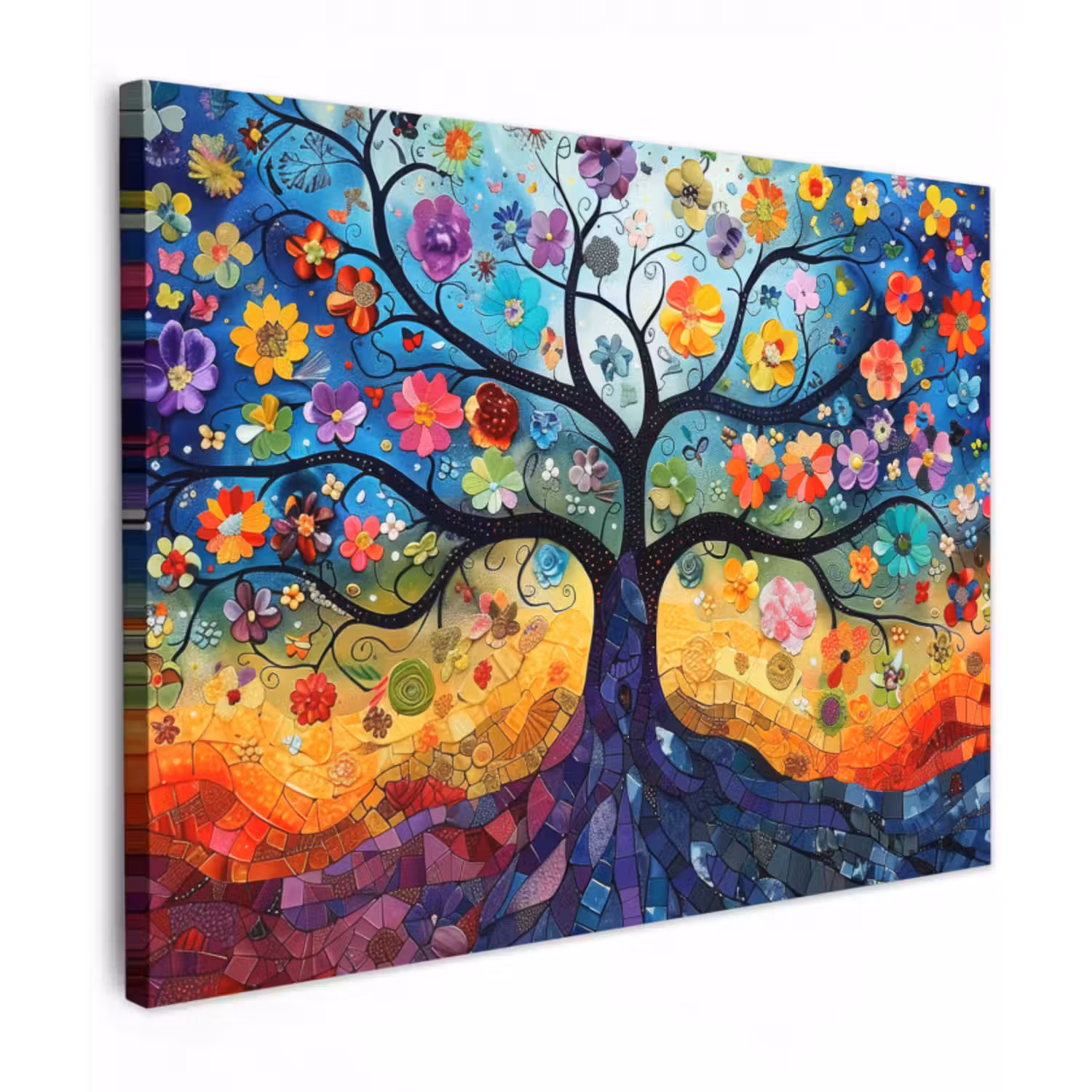 Tableau sur toile - Art - Arbre de vie - Fleurs - Hippie