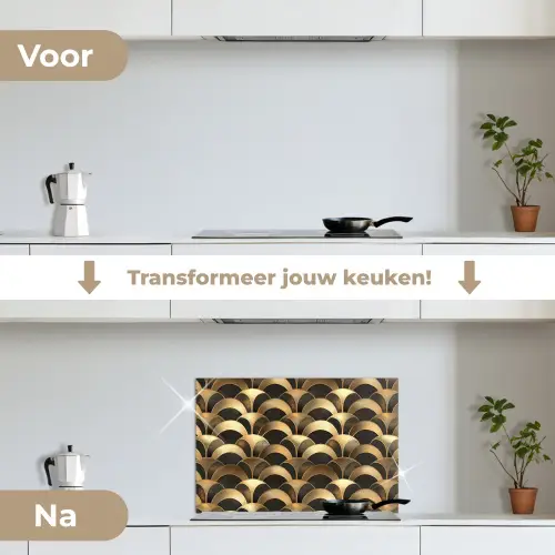 Schubben - Structuur - Goud keuken achterwand spatscherm klein 900 -voor_na_NL