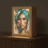 Vrouw - Portret - Goud - Luxe - Blauw Light Box met kabel (Tafellamp) klein -z3d_website