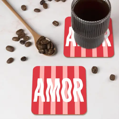 Amor - Strepen - Rood - Roze onderzetter kurk middel -sfeer2