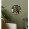 Groene papegaai - Kleurrijke bloemen - Donkere achtergrond Wandcirkel kunststof plaat 5mm dik klein -sfeer3