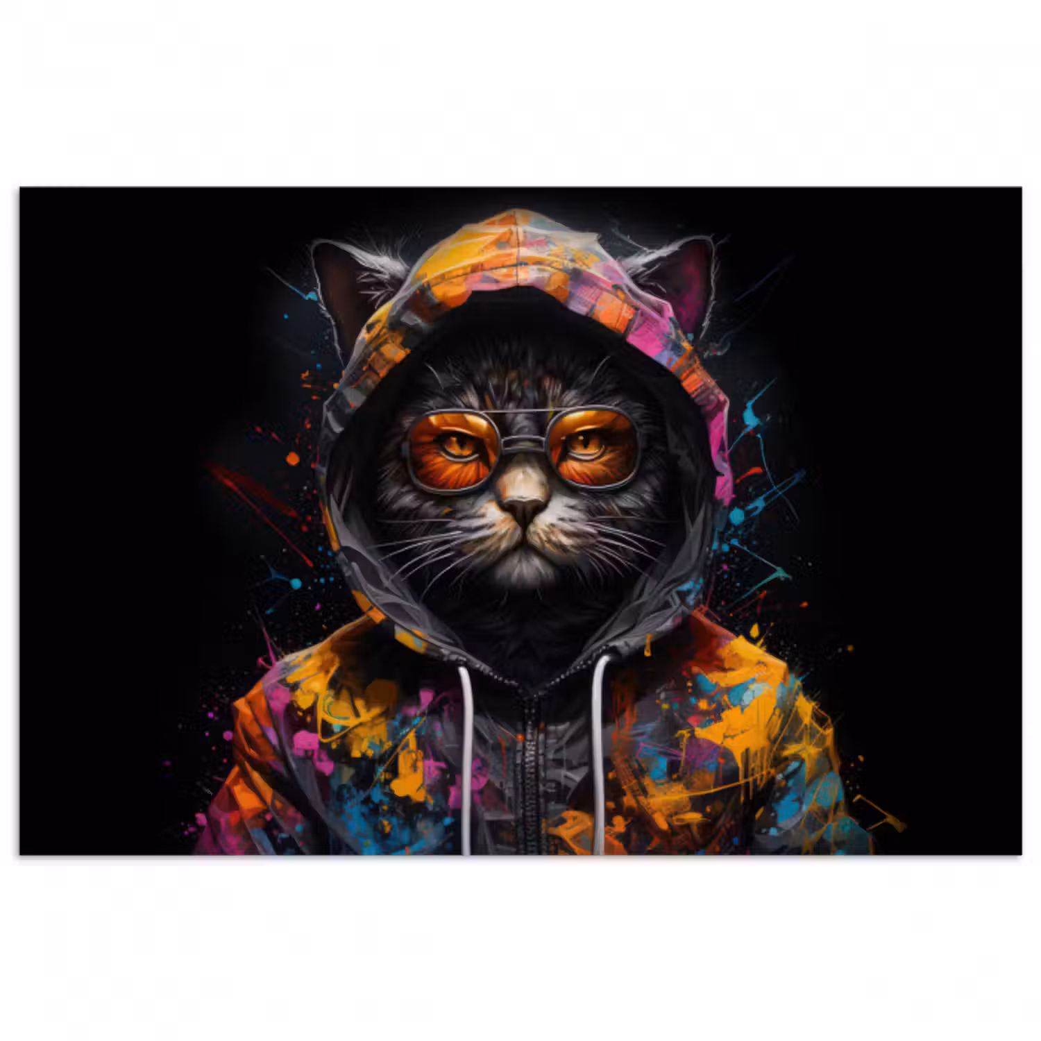 Poster - Katze - Mantel - Graffiti - Brille - Schwarz