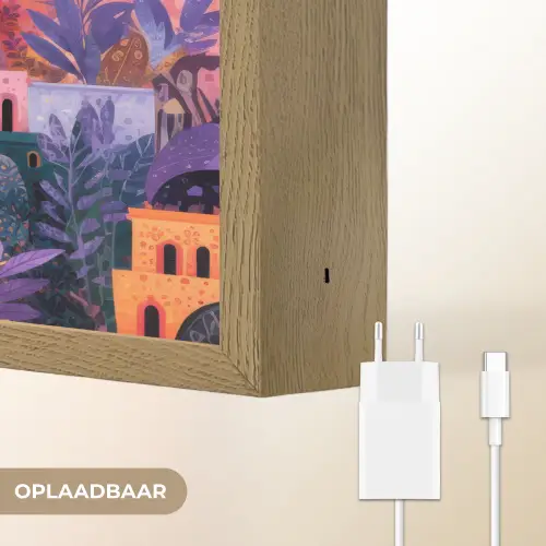 Kleurrijke stad - Zon - Islamitisch Light Box met batterij (Wandlamp) middel -USP_websiteoplaadbaarNL