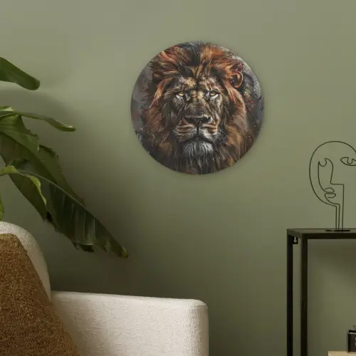 Leeuw - Dieren - Portret - Zwart - Luxe Akoestische PET Vilt - Rond klein -sfeer2