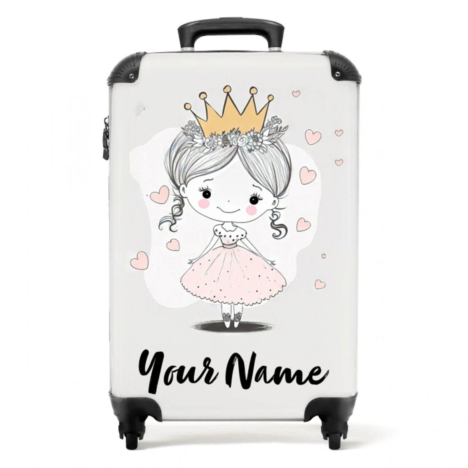Prinses met kroon en roze hartjes NBS - Handbagage koffer - Kinderen Unisex middel -productfoto_recht