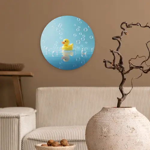 Bubbels - Badeend - Geel Wandcirkel kunststof plaat 5mm dik klein -sfeer1