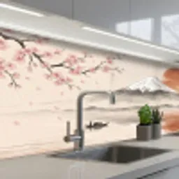 Bergtop - Meer - Bloesem keuken achterwand 2 middel -3d_schuin