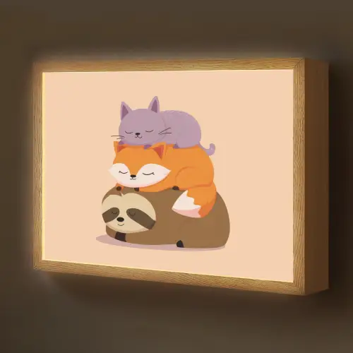 Luiaard - Vos - Kat - Slaperig Light Box met batterij (Wandlamp kind) middel -z3d_website