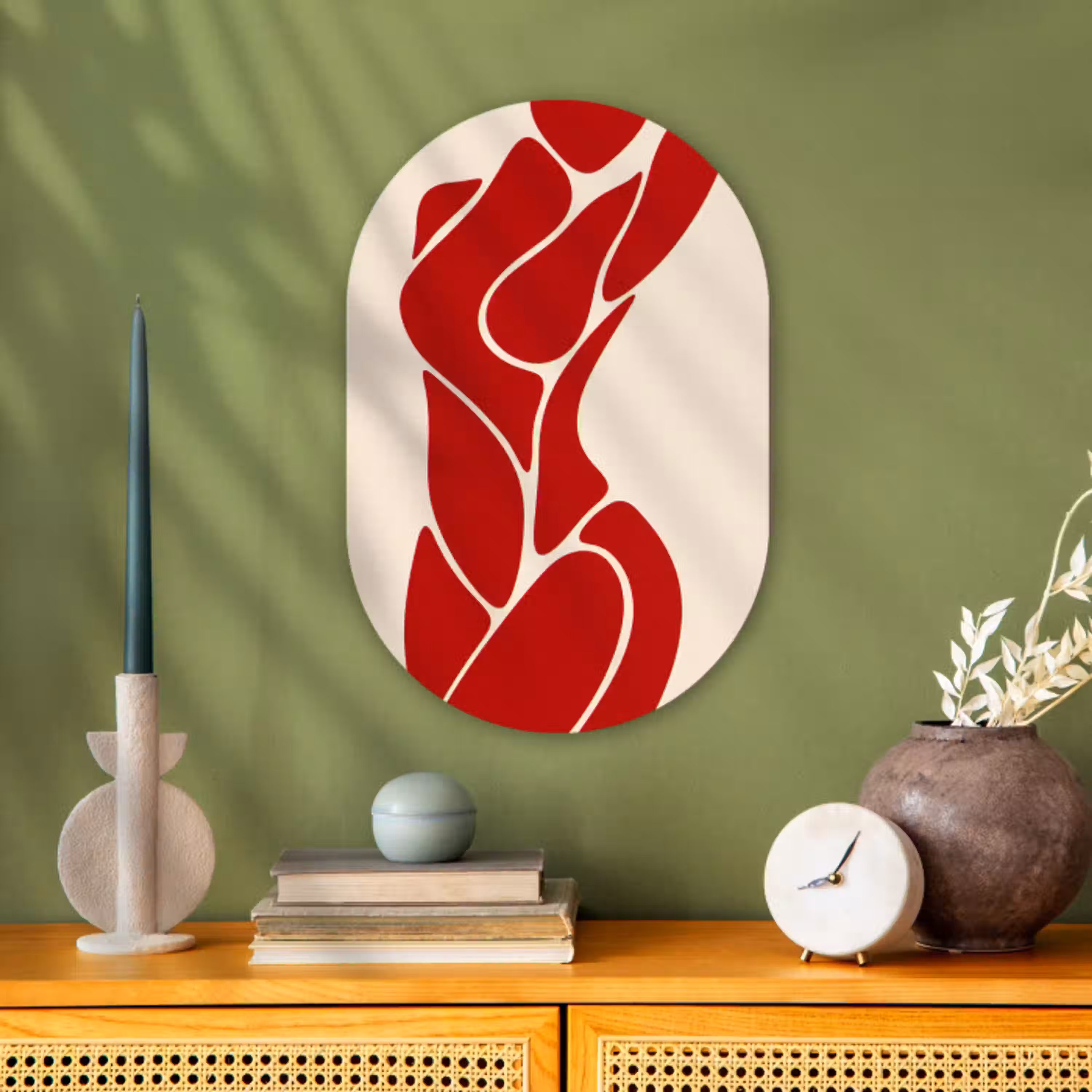 Vrouw - Figuur - Abstract - Modern - Rood Wandcirkel Ovaal Forex klein -sfeer2