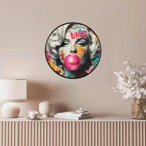 Vrouw - Kauwgom - Graffiti - Neonkleuren Fotolijst rond zonder passe partout klein -sfeer3