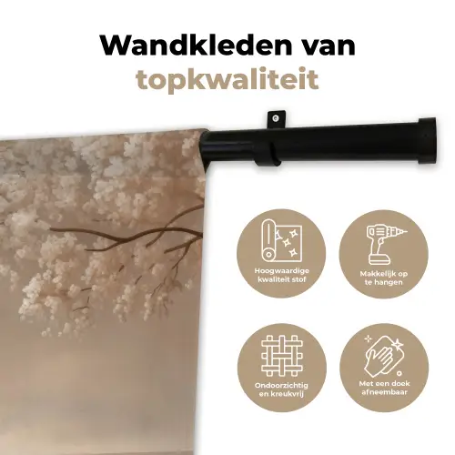 Bloesems - Wit - Boot - Minimalistisch Wandkleed katoen klein -sfeer2