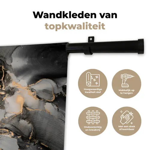 Grijs - Luxe  - Goud - Marmer Wandkleed katoen klein -sfeer2