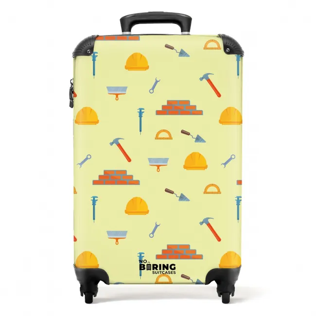 Bouwgereedschap patroon op lichtgele achtergrond NBS - Handbagage koffer - Kinderen Unisex middel -productfoto_recht