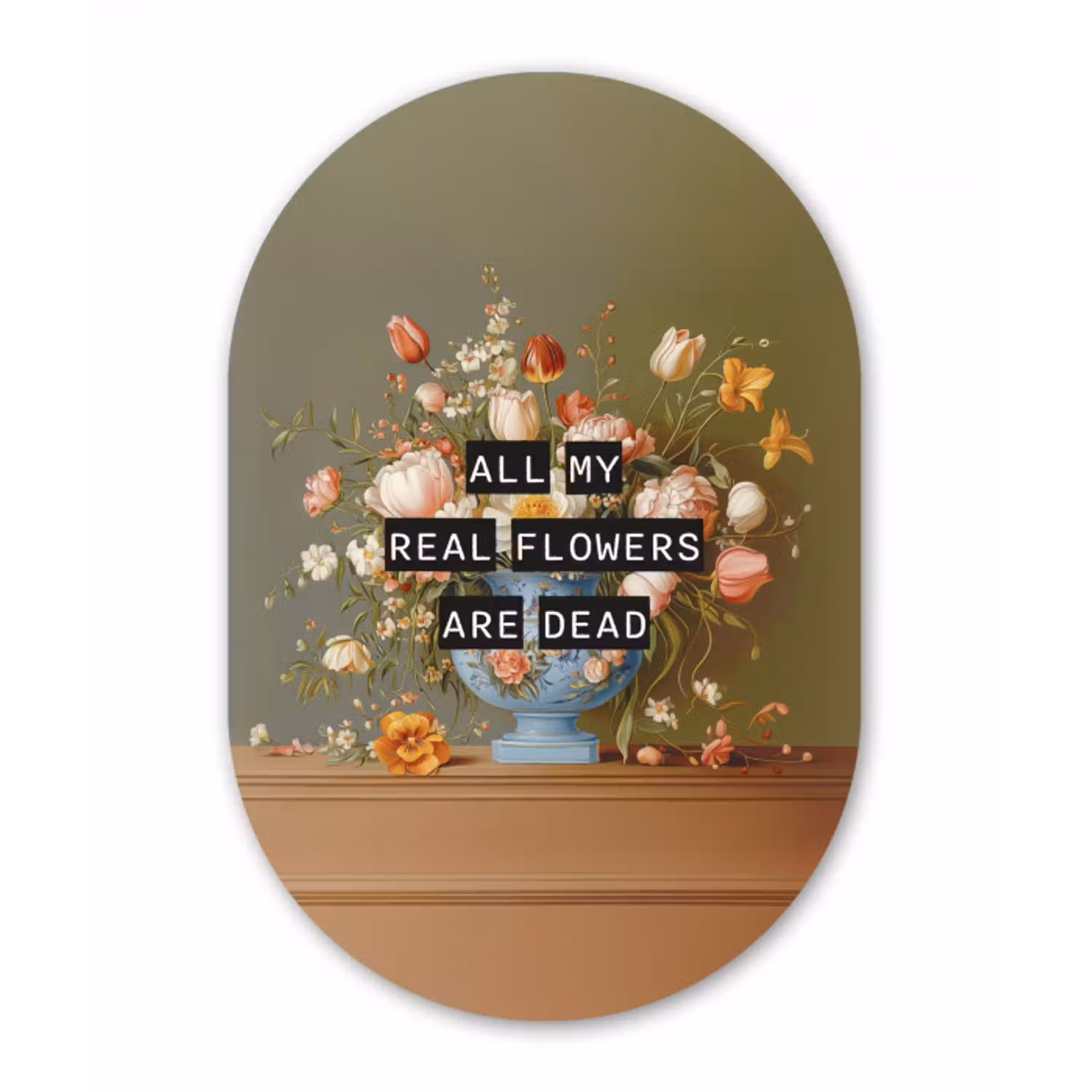 Bloem - Quote - Vintage - Art Wandcirkel Ovaal Aluminium middel -3d