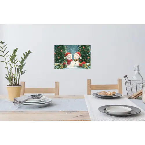 Sneeuwpop - Kerstsneeuw - Groen - Rood Muursticker klein -eettafel
