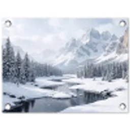 Sneeuwlandschap - Bergen - Rivier - Winter tuinposter los doek klein -3d