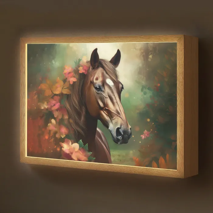 Paard - Bloemen - Natuur - Dieren - Bos - Oranje Light Box met batterij (Wandlamp kind) middel -z3d_website
