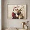 Kerstman - Rendier - Sneeuw - Kleurrijk Textielframe zwart klein -sfeer2