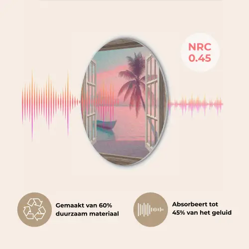 Doorkijk - Strand - Palmboom - Tropisch Akoestische PET Vilt - Rond klein -USP_NL