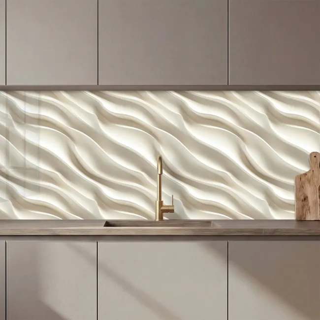 Küchenrückwand - Diagonal - Wellen - Creme
