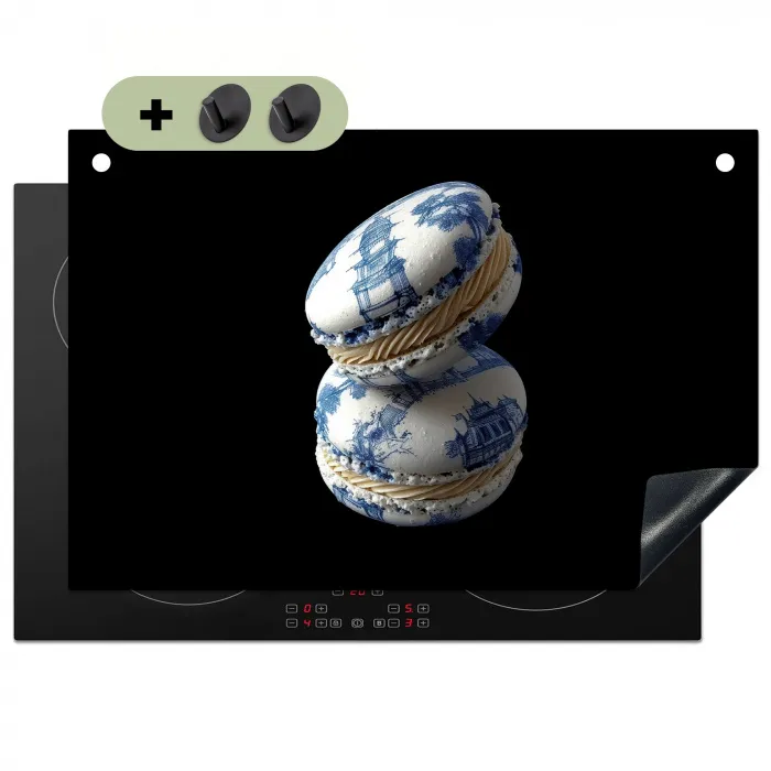 Eten - Macarons - Delfts blauw - Koekjes Inductie beschemer met haakjes klein -3d