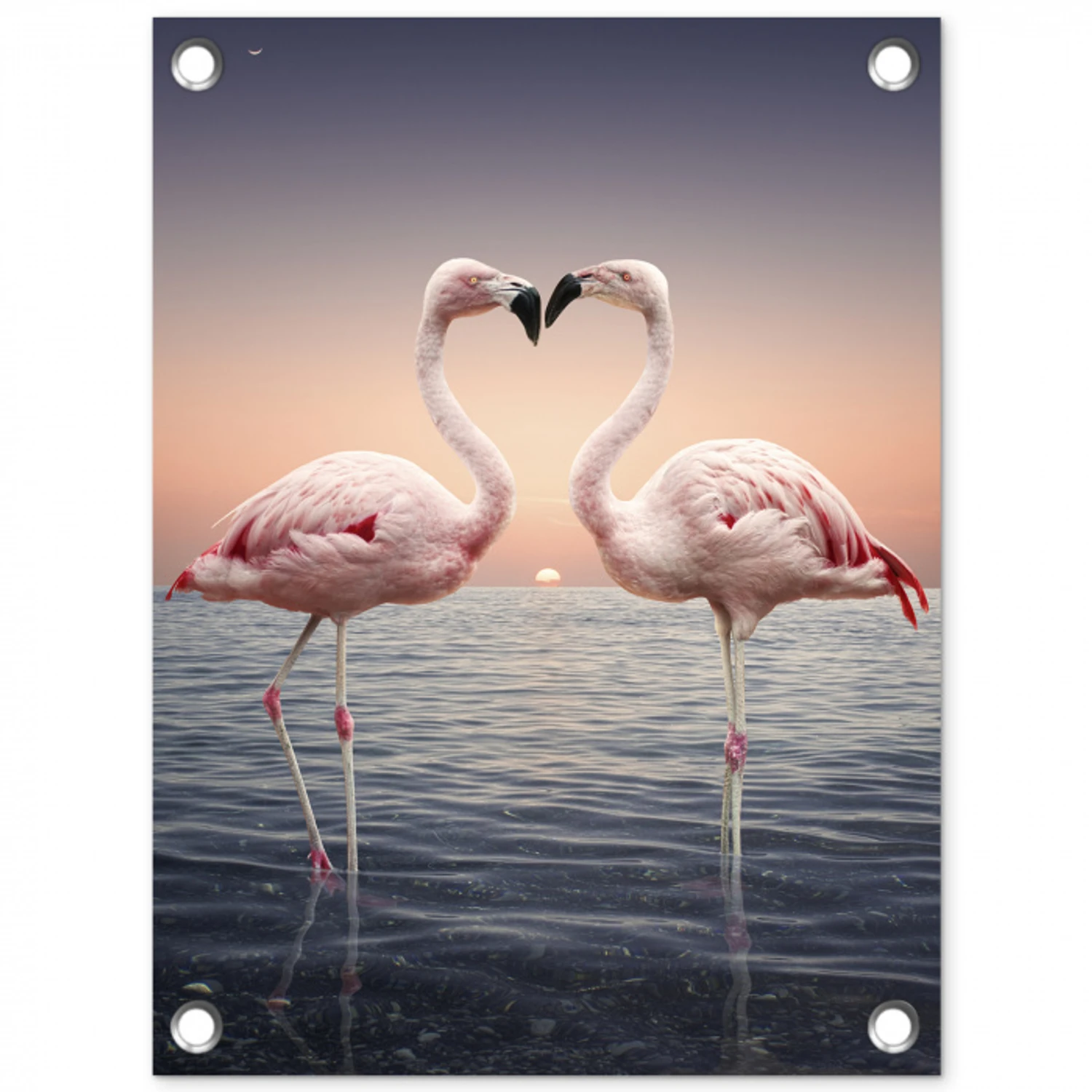 Flamingo - Hart - Zee - Romantisch tuinposter los doek klein -3d