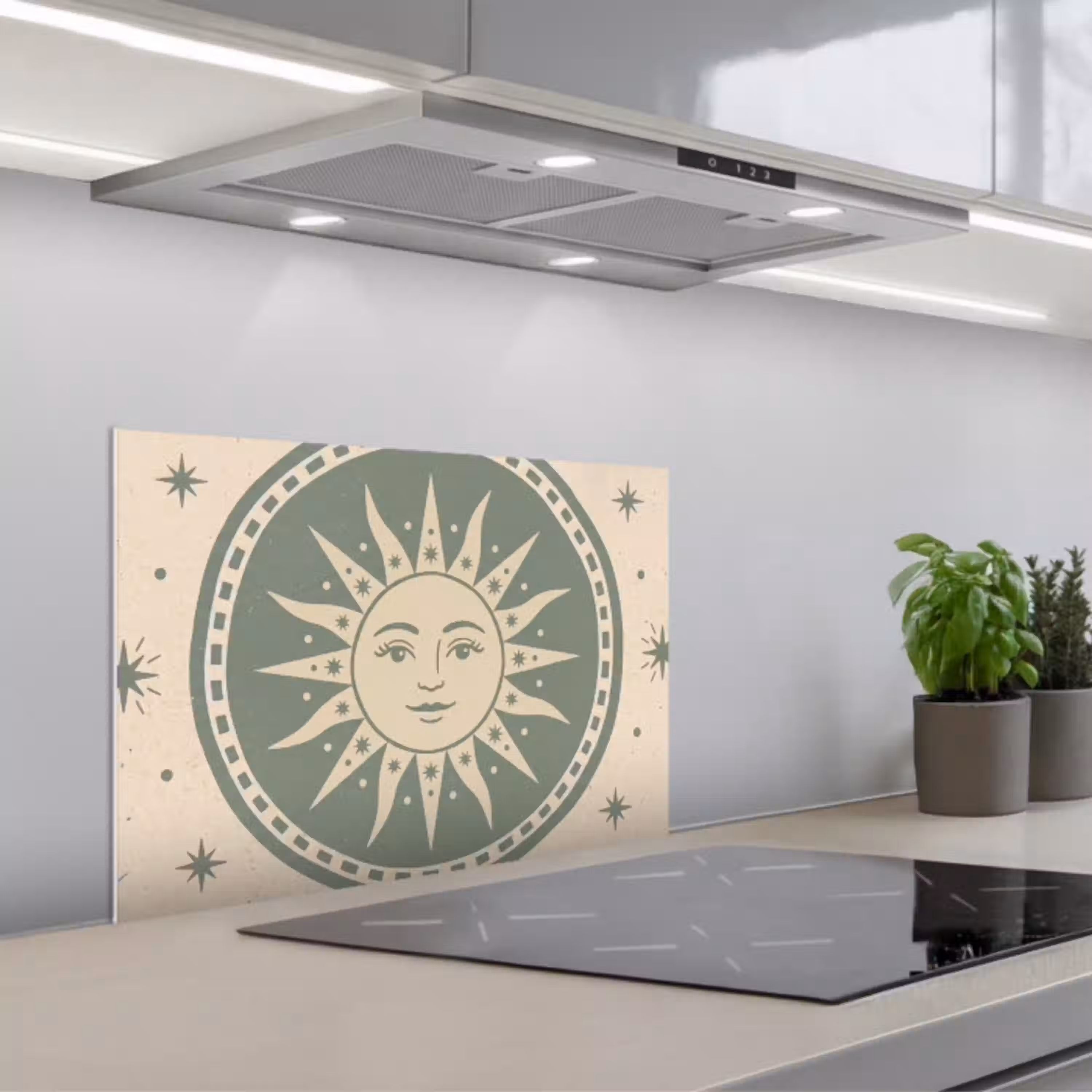 Zon - Sterren - Astrologie - Vintage - Groen keuken achterwand spatscherm klein -3d_schuin
