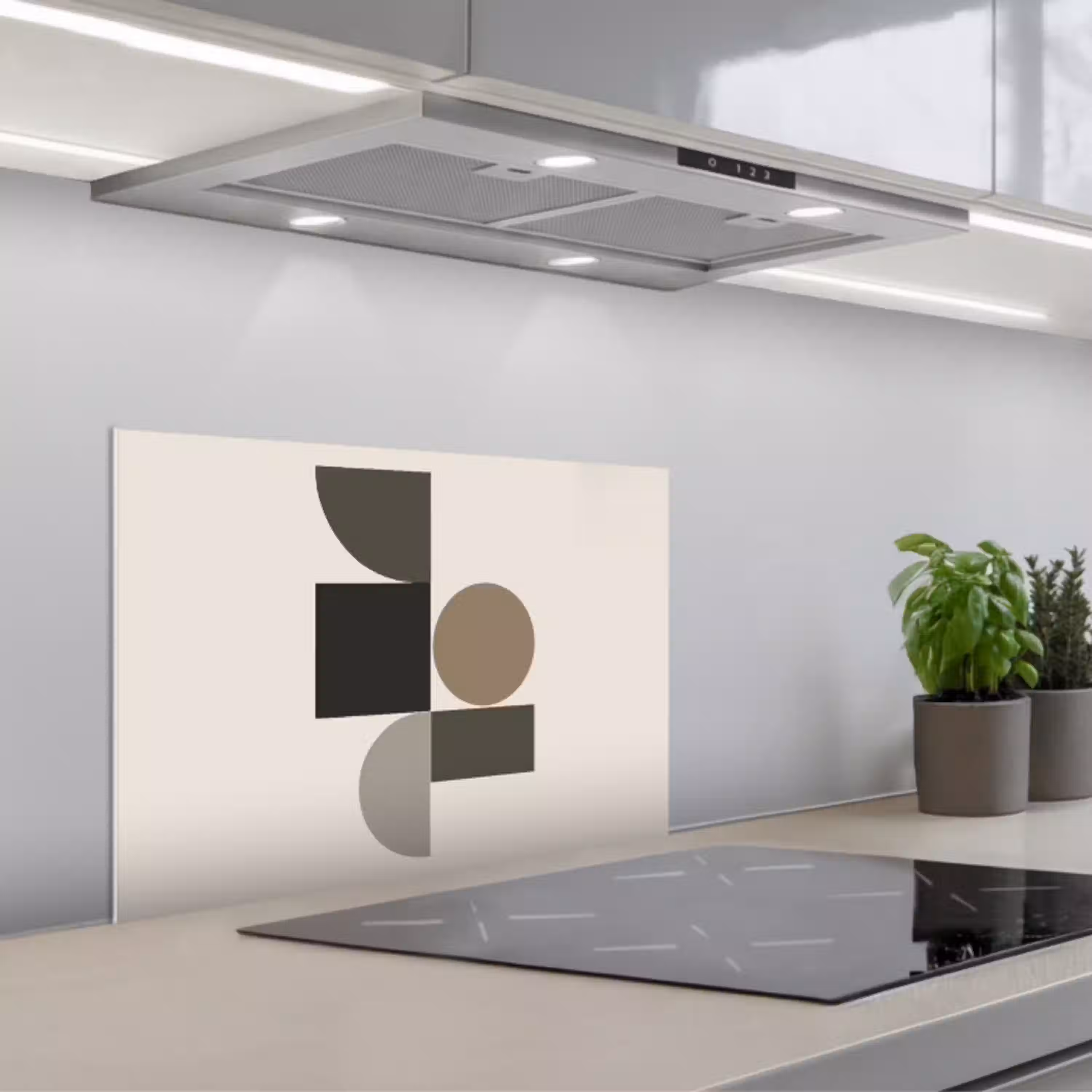 Aardetinten - Abstracte compositie - Eenvoudige vormen keuken achterwand spatscherm klein -3d_schuin