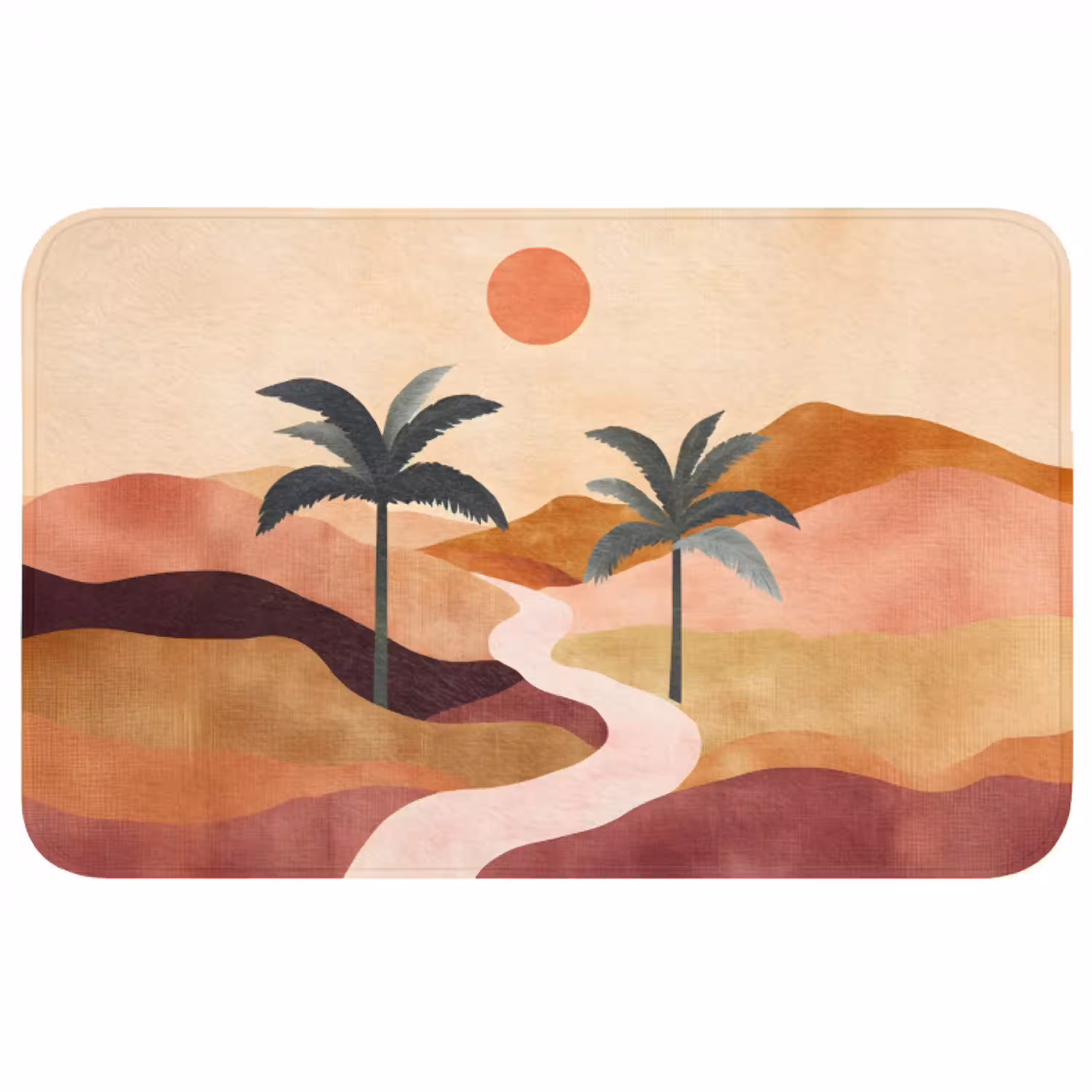 Heuvels - Palmbomen - Abstract Badmat middel -3d