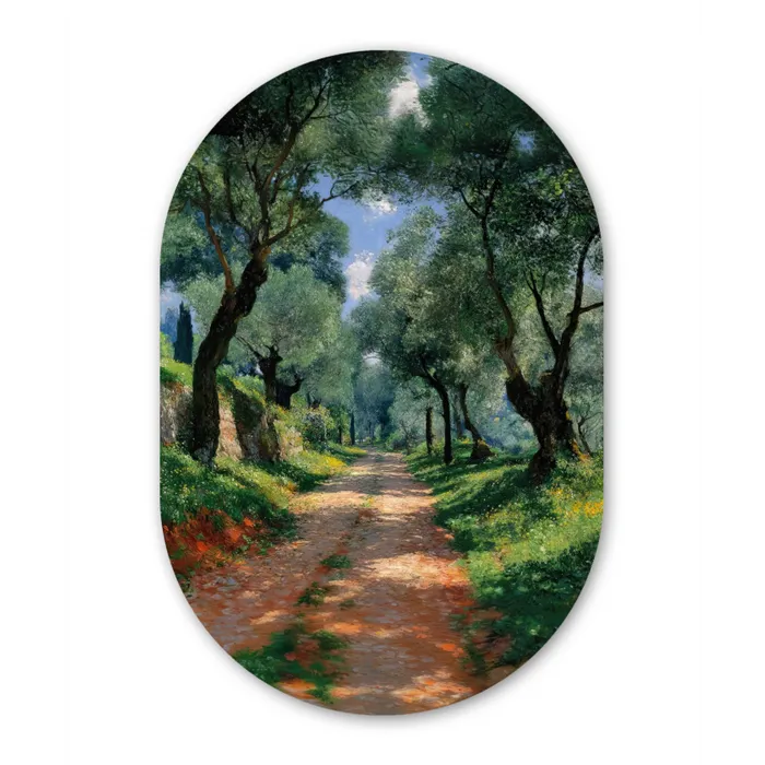 Pad - Bomen - Schaduw - Wandcirkel Ovaal Glas middel -3d