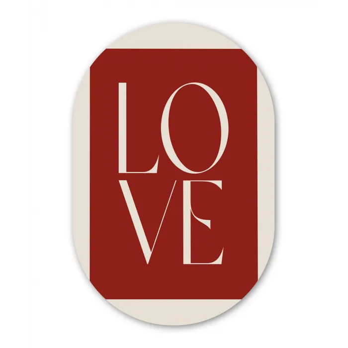 Love - Rood - Minimalistisch Wandcirkel Ovaal Glas middel -3d