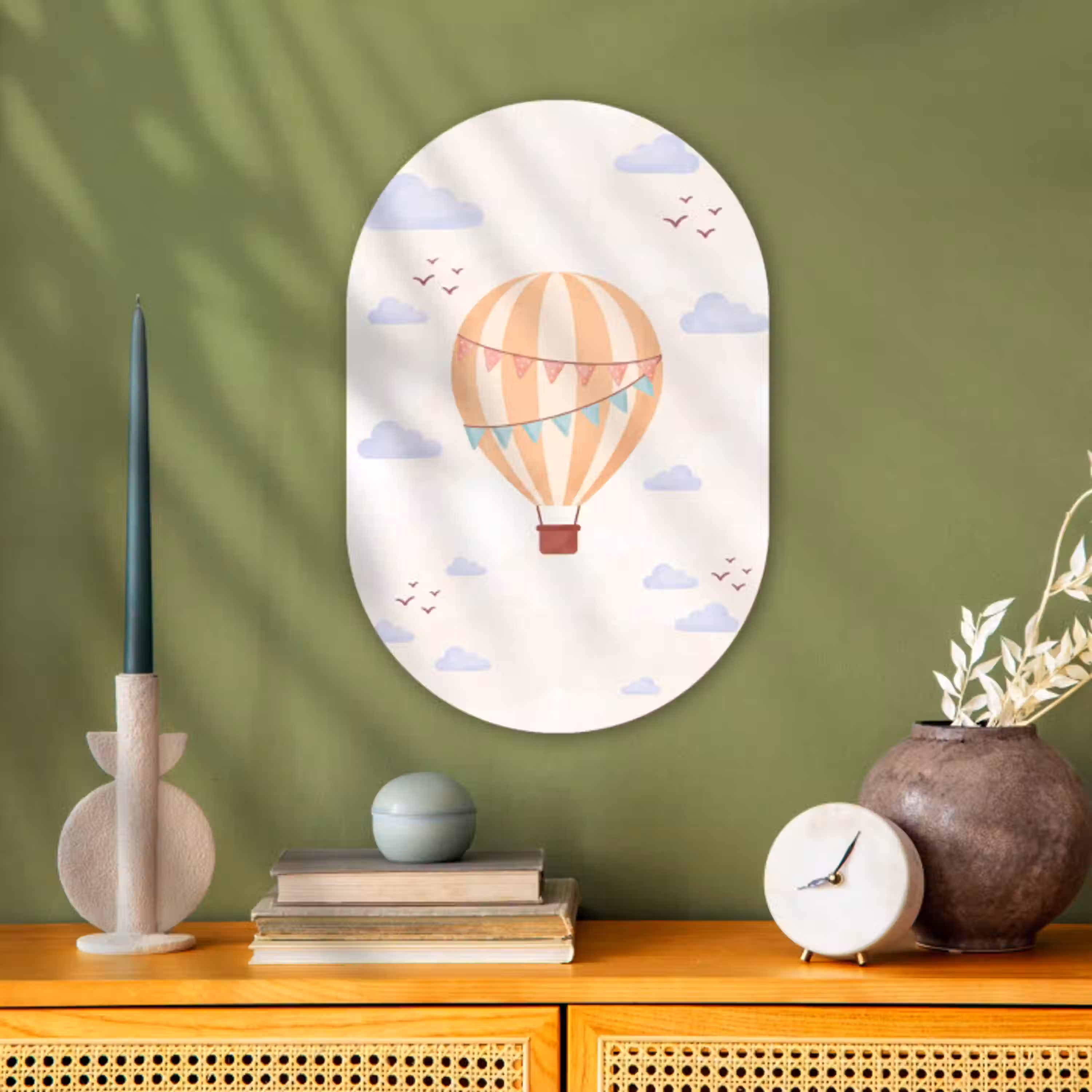 Luchtballon - Wolken - Illustratie - Zacht - Kinderkamer Wandcirkel Ovaal Forex klein -sfeer2