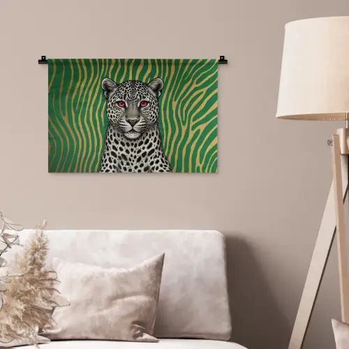Panter - Zebrapatroon - Groen Wandkleed katoen klein -sfeer4