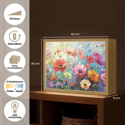 Bloemen - Kleurrijk - Waterverf - Natuur - Zomer Light Box met batterij (Wandlamp) middel -USP_websiteoverzichtNL