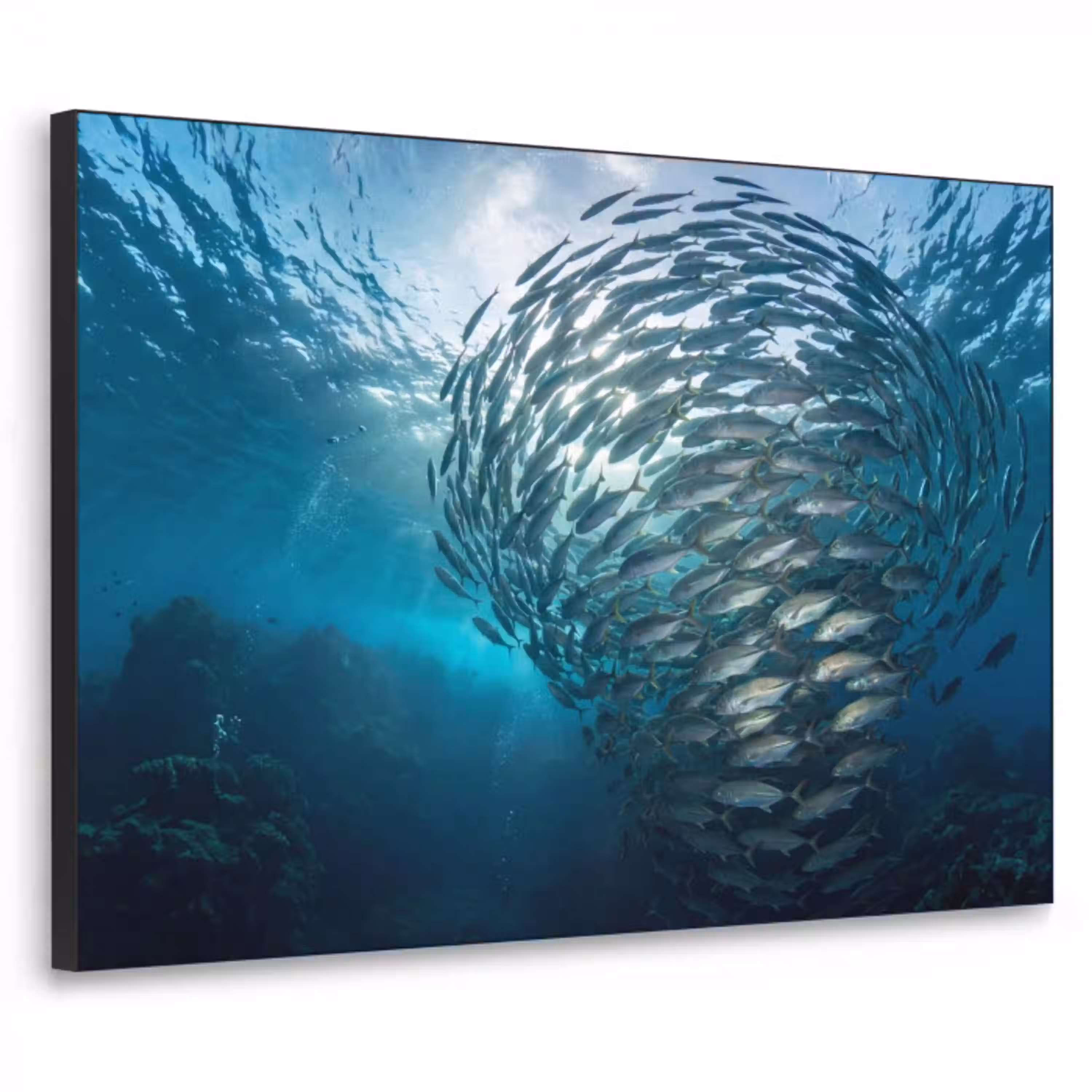 Vis - School - Oceaan - Natuur - Blauw Textielframe zwart klein -3d