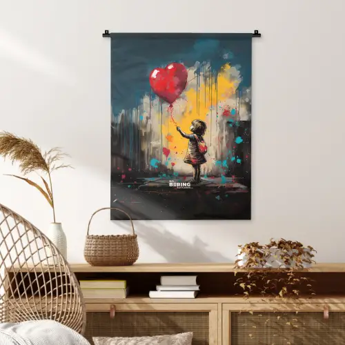 Meisje met ballon in graffiti stijl Wandkleed katoen klein -sfeer5