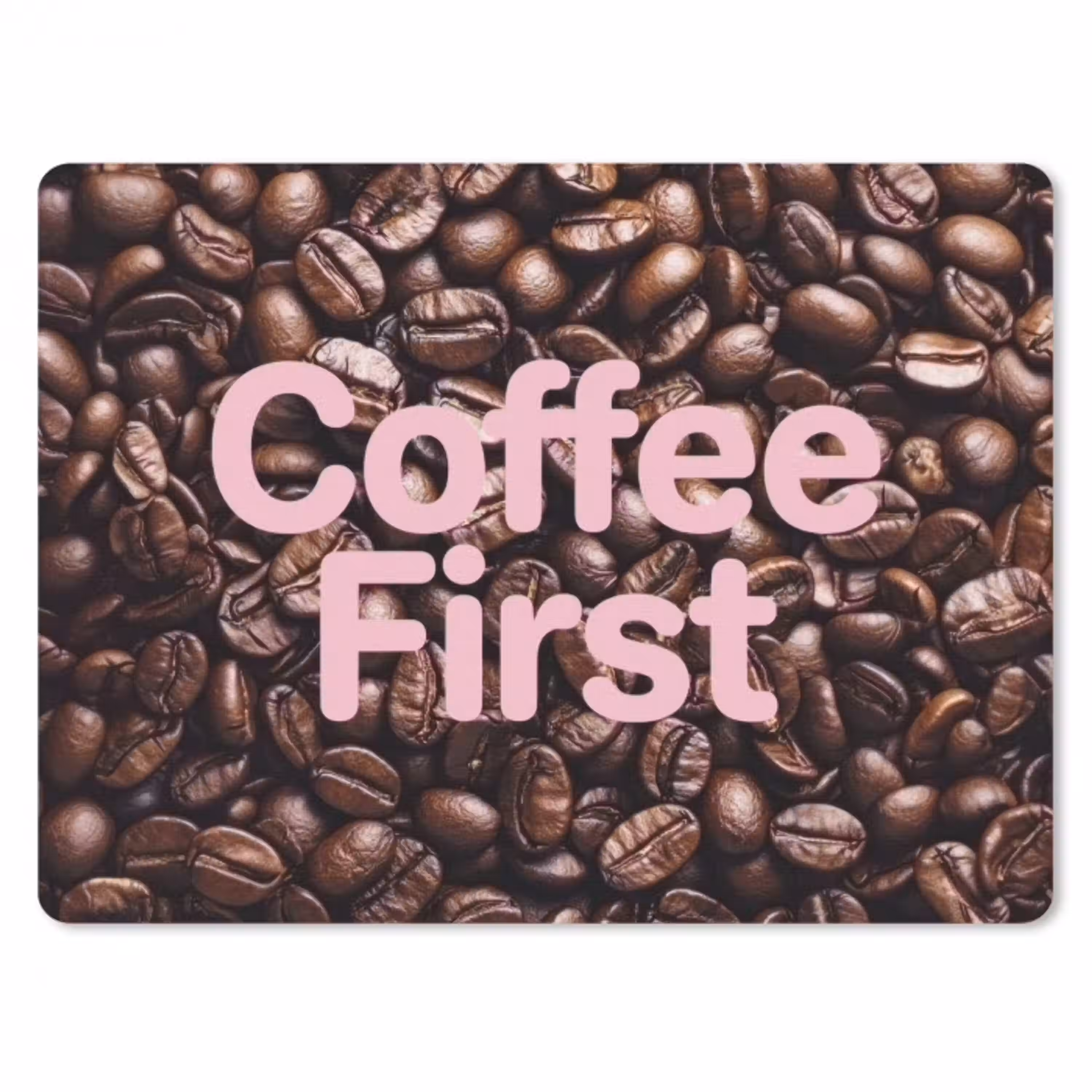 Coffee First - Koffiebonen - Roze muismat rubber klein -3d