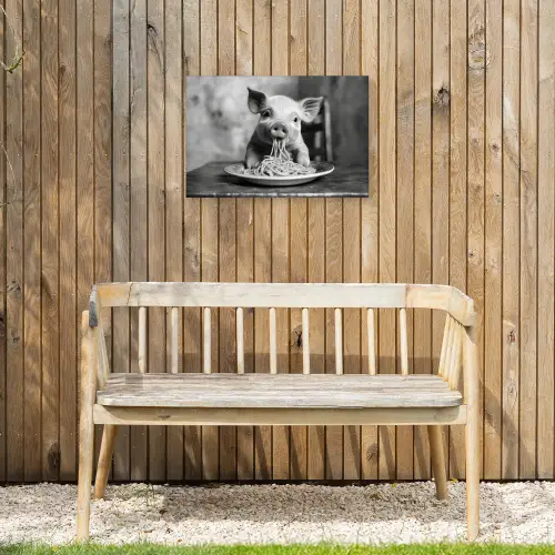 Varken - Schattig - Spaghetti - Zwart wit - Dier Tuinposter op houten frame 2 cm dik klein -sfeer4