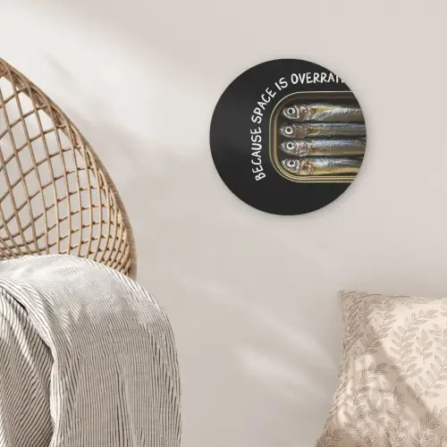 Sardines - Tekst - Vis - Blik Akoestische PET Vilt - Rond klein -sfeer4