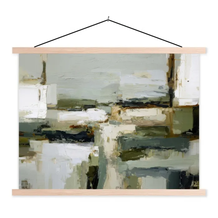 Penseelstreken - Groen - Abstract - Japandi textielposter latten blank klein -3d
