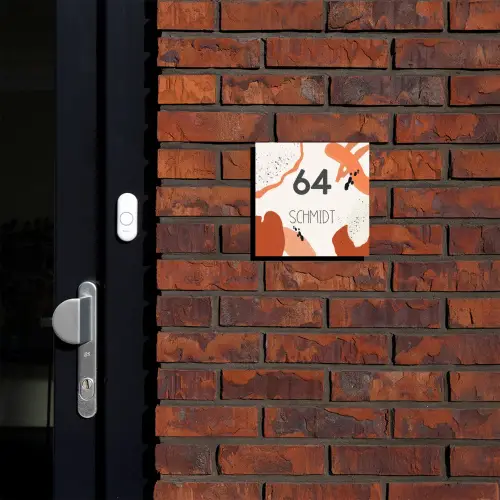 Abstract oranje - Modern Naambord Vierkant klein -sfeer1-XS