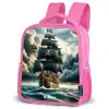 Piratenschip op een woeste zee Kinderrugzak - Roze middel -schuin