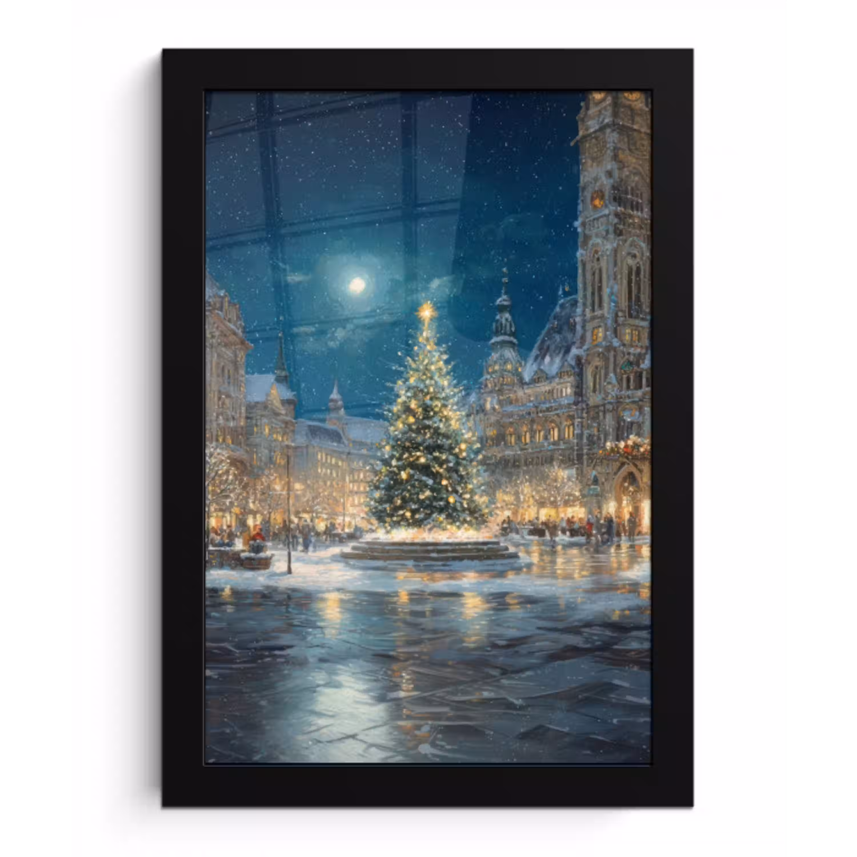 Kerstnacht - Stadsplein - Meerkleurig fotolijst zwart zonder passe partout klein -3d
