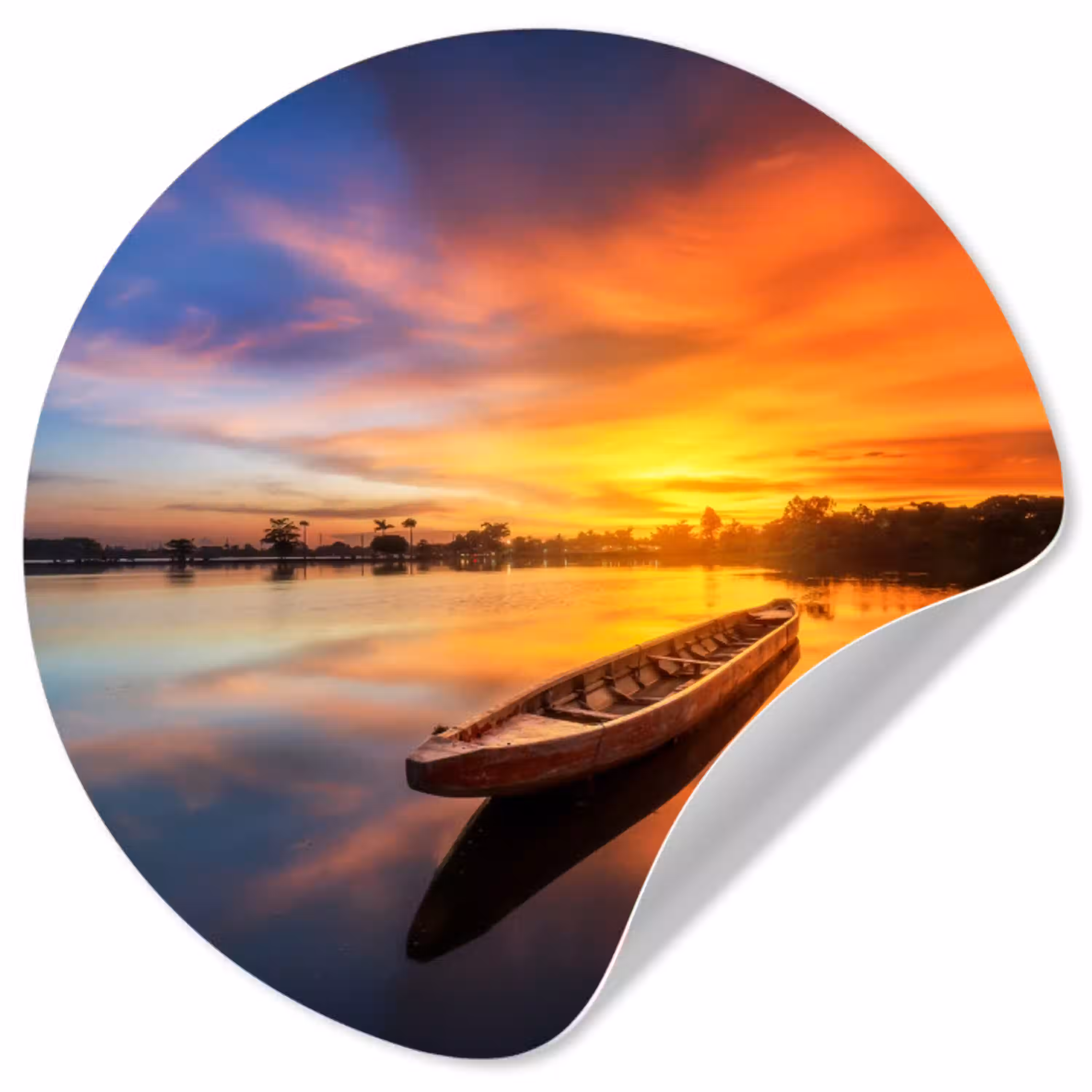 Boot - Water - Zonsondergang - Oranje - Water Wandcirkel behangsticker klein -3d