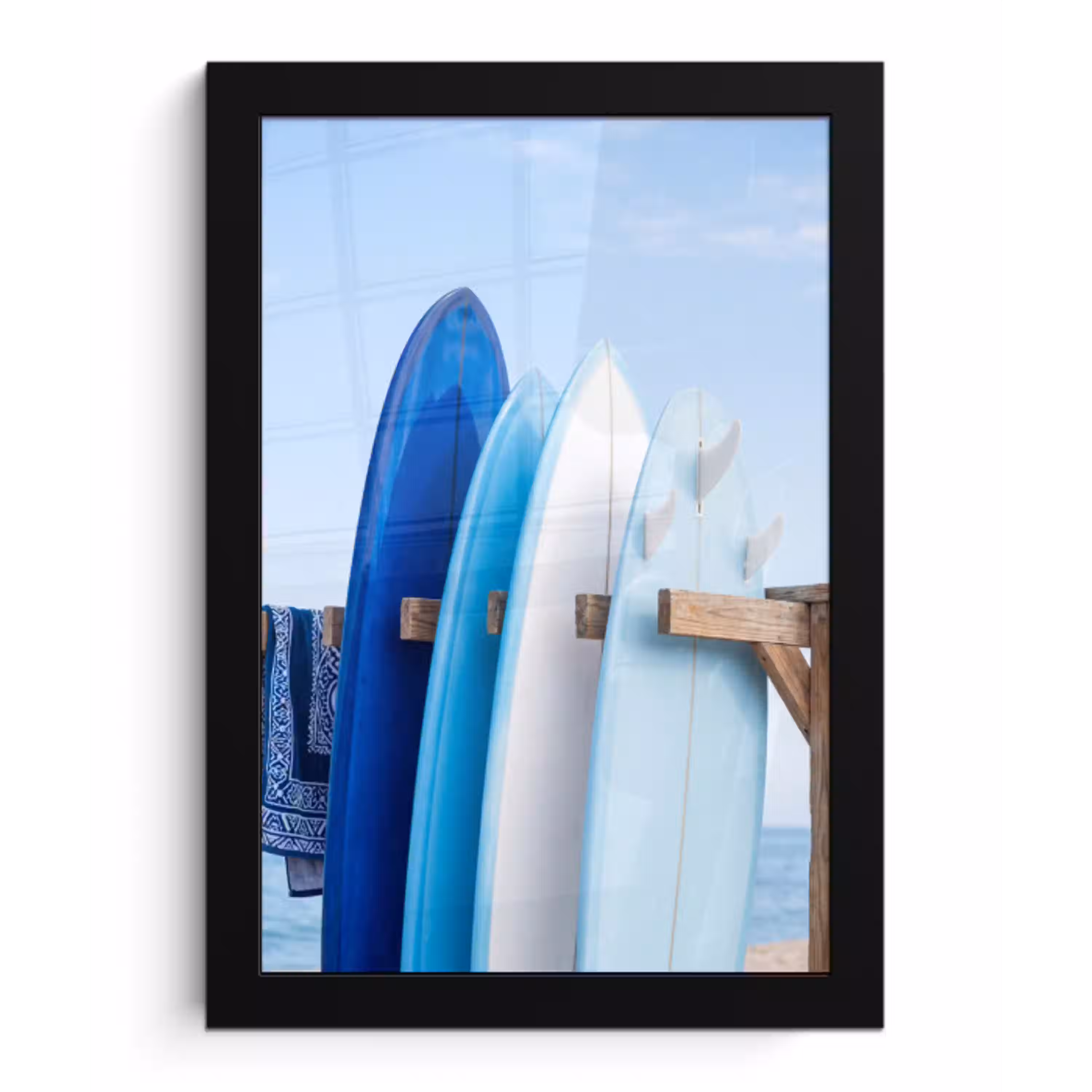 Surfplank - Strand - Zomer - Blauw - Water fotolijst zwart zonder passe partout klein -3d