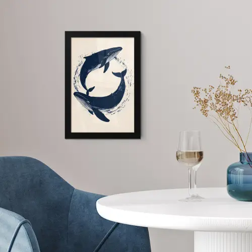Walvissen - Spetters - Cirkel - Donkerblauw fotolijst zwart zonder passe partout klein -sfeer4