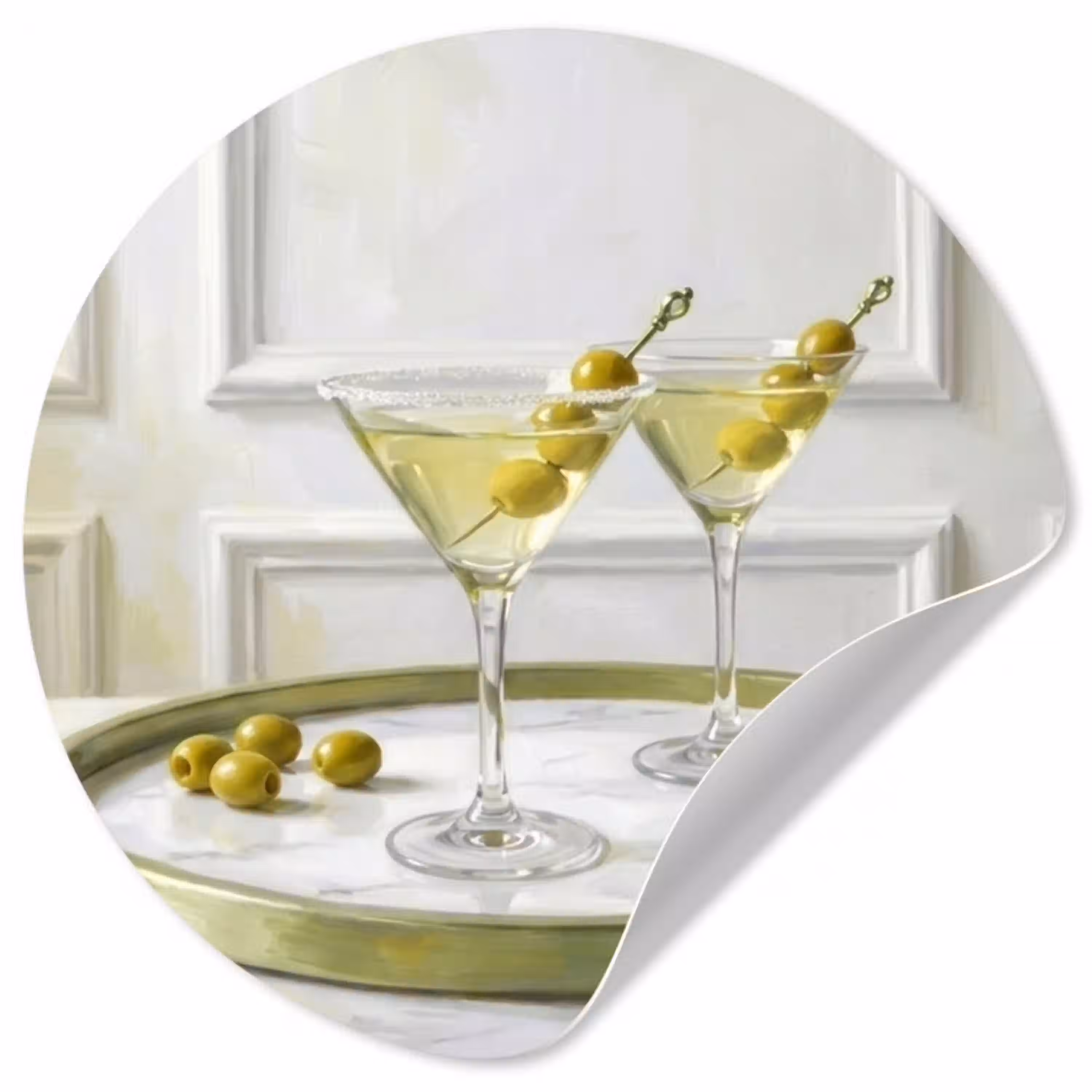Drank - Martini - Olijven - Modern - Wit Wandcirkel behangsticker klein -3d